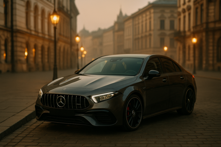 Sportowy Mercedes-AMG A45 S do wynajęcia w Krakowie na weekend i transfer VIP