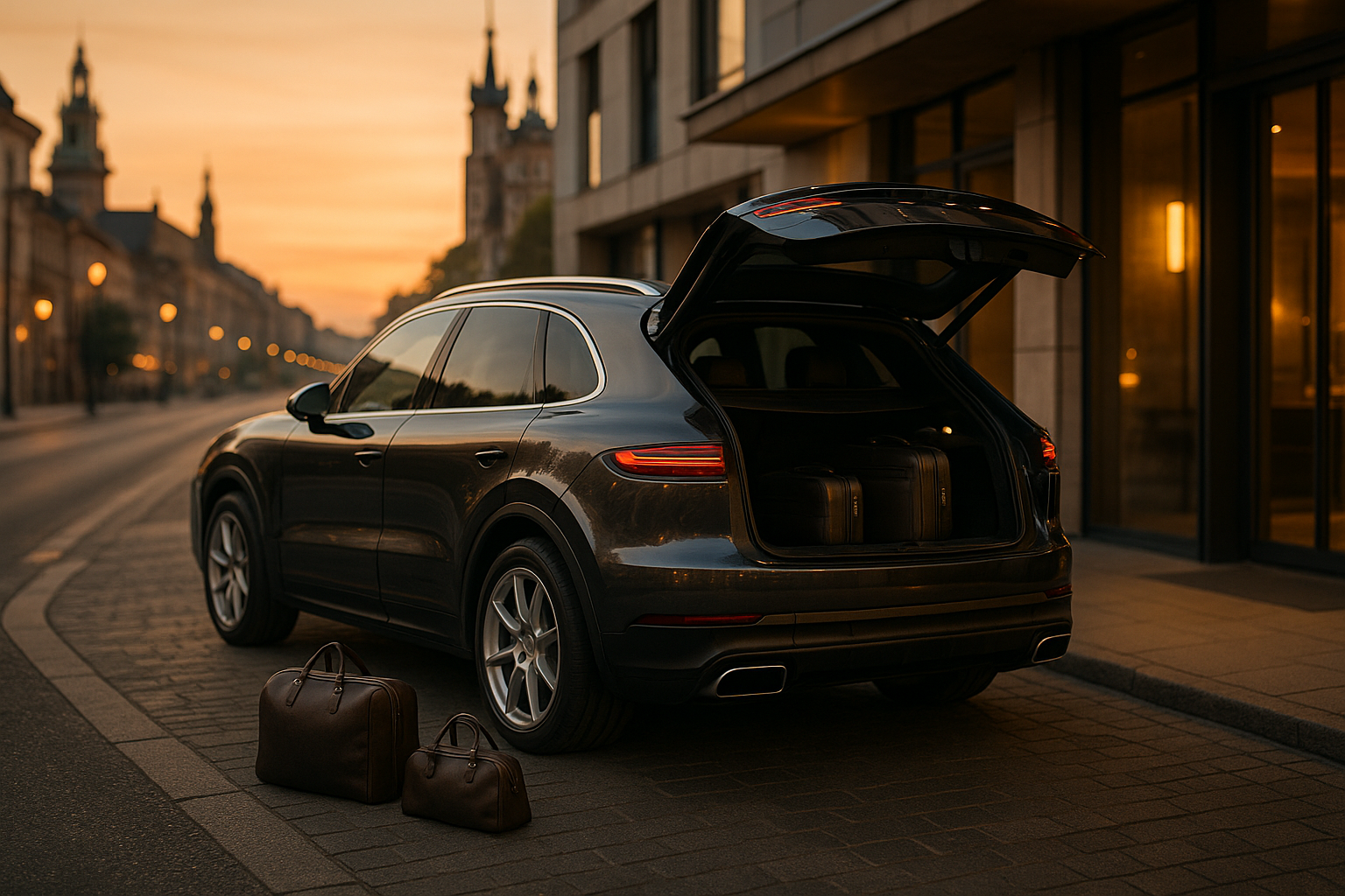 Luksusowy SUV Porsche Cayenne na weekend w Krakowie z bagażem i klimatem VIP