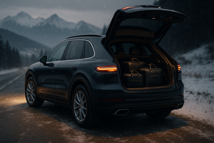 Premium SUV na zimowym przejeździe z Krakowa do Zakopanego, gotowy na transfer VIP