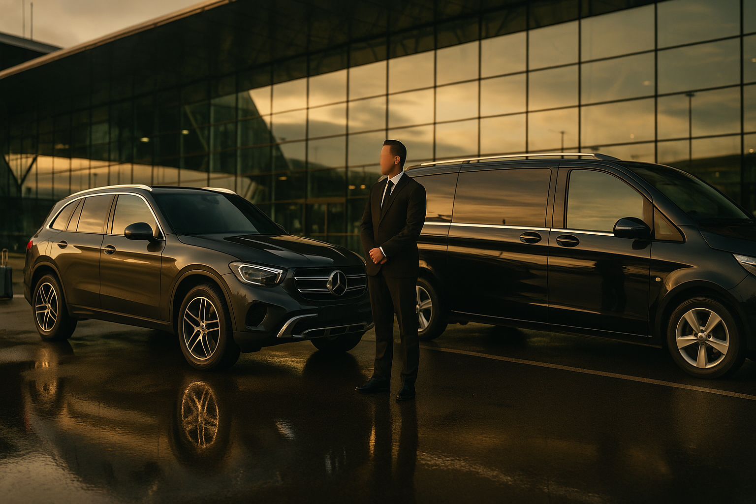 Premium transfer z lotniska Balice do centrum Krakowa luksusowym SUV i vanem