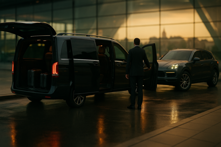 Premium transfer z lotniska Kraków-Balice do hotelu w Krakowie luksusowym vanem i SUV-em