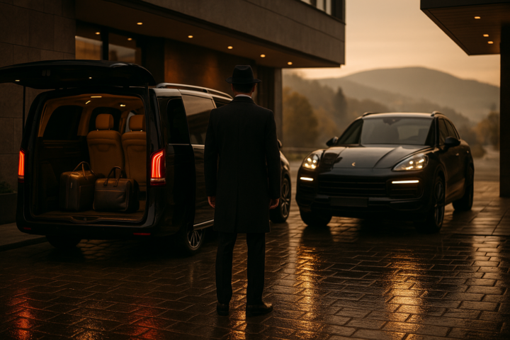 Luksusowy transport VIP Kraków–Zakopane z kierowcą: van i SUV premium przy hotelu
