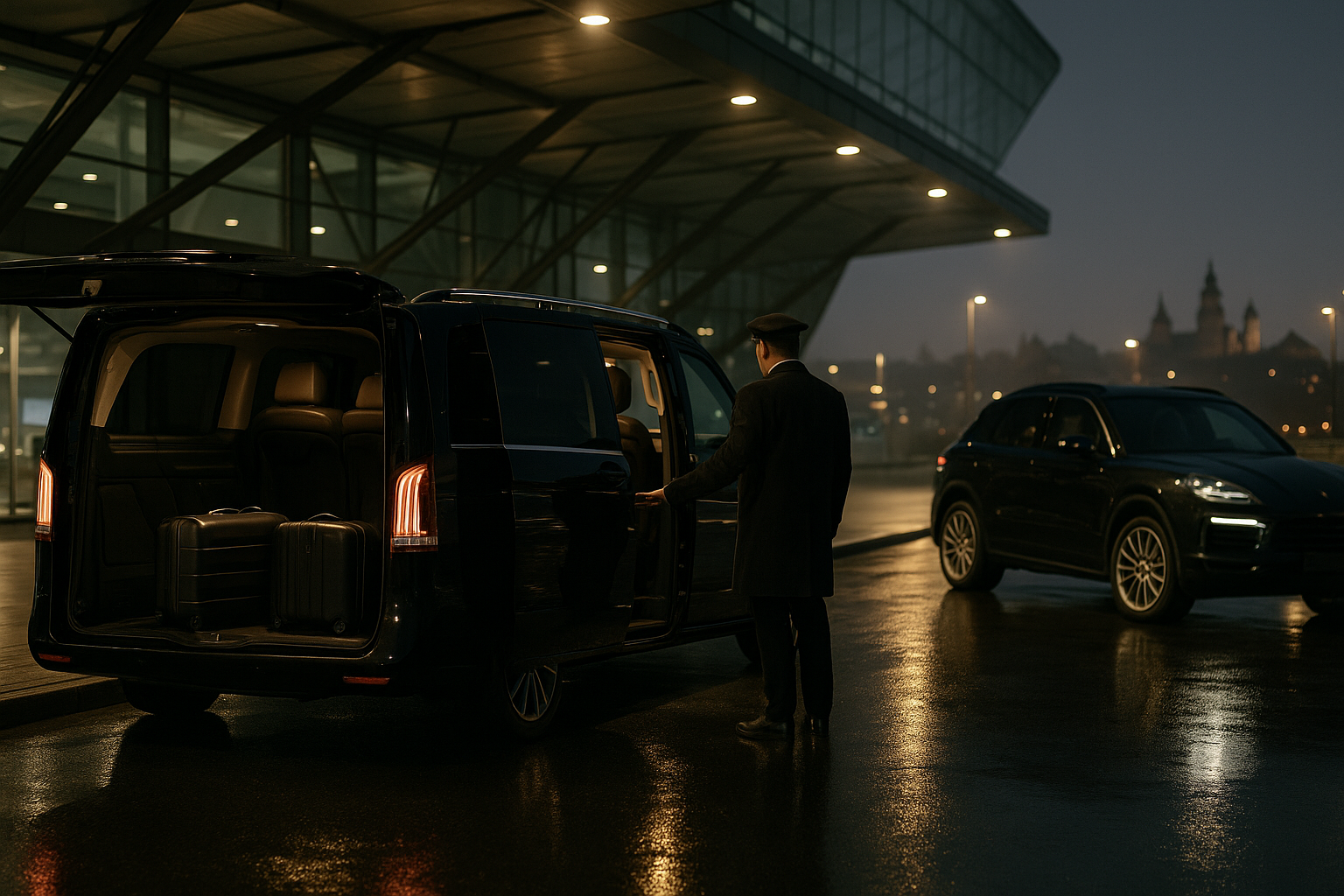 Premium transfer VIP z lotniska Balice do Krakowa: luksusowy van i SUV