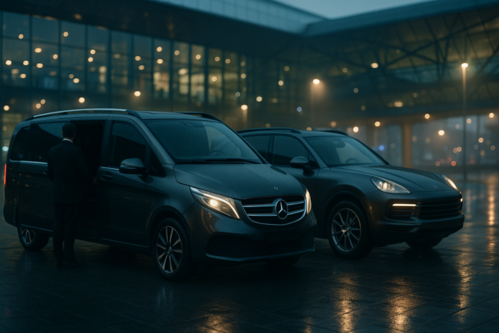 Premium transfer VIP z lotniska Kraków Balice: luksusowy van i SUV z kierowcą
