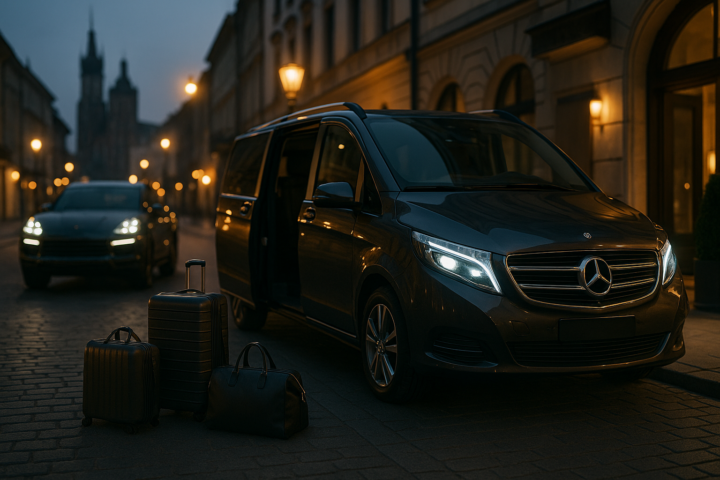 Ekskluzywny transport VIP w Krakowie: van i SUV przy hotelu, transfer biznesowy i eventowy